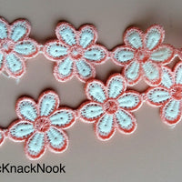 Thumbnail for Coral And White Floral Embroidery Lace Trim. Approx. 36mm Wide - 200317L145