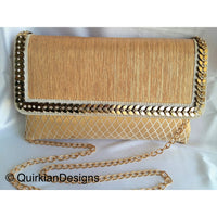 Thumbnail for Beige, White And Copper Fabric Clutch Purse With Gold And Diamante Beads, Wedding Clutch, Party Bag