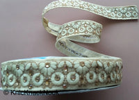 Thumbnail for Beige Fabric Trim With Beige / Brown Floral Embroidery With Beads - 200317L457 / 458Trim