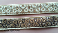 Thumbnail for Beige Fabric Trim With Beige / Brown Floral Embroidery With Beads - 200317L457 / 458