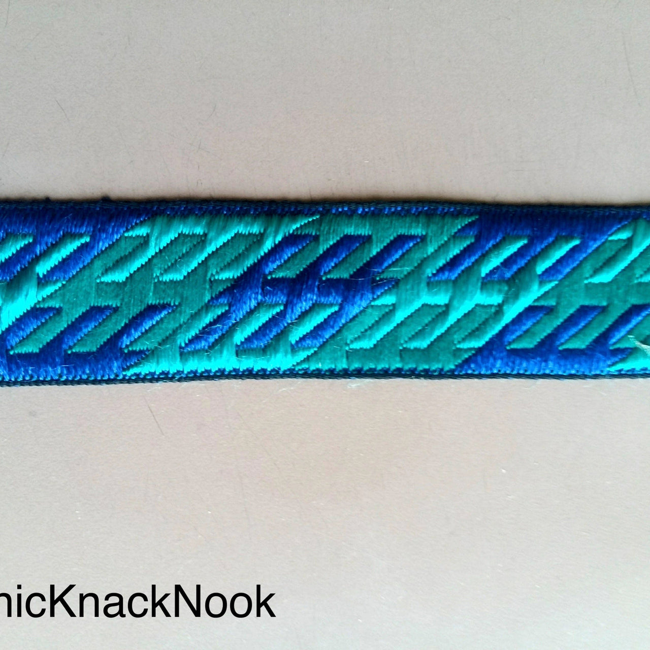Blue And Green Embroidery Fabric Lace Trim, Approx. 30mm Wide - 200317L481