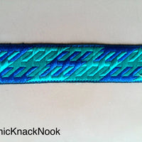 Thumbnail for Blue And Green Embroidery Fabric Lace Trim, Approx. 30mm Wide - 200317L481