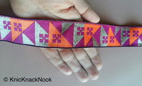 Thumbnail for Fuchsia Pink, Orange And White Embroidery Fabric Lace Trim, Approx. 30mm Wide Wholesale Trims by 9 Yards Jacquard Trimming