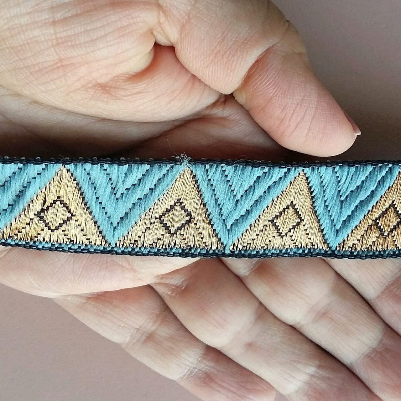 Jacquard Weave Trim, Copper Thread Triangle Embroidery Lace Trim, 20mm Wide