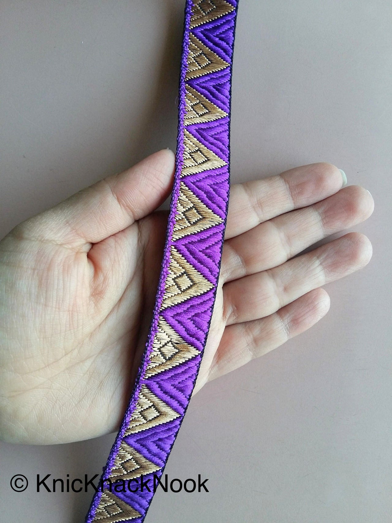 Jacquard Weave Trim, Copper Thread Triangle Embroidery Lace Trim, 20mm Wide