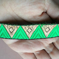 Thumbnail for Jacquard Weave Trim, Copper Thread Triangle Embroidery Lace Trim, 20mm Wide
