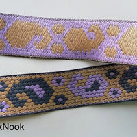 Thumbnail for Grey, Blue And Purple Trim With Floral And Paisley Embroidery, Approx. 32mm Wide - 200317L372