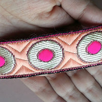 Thumbnail for Orange / Blue / Beige Embroidered Trim with Gold and Pink Circle Pattern, Approx. 30mm Wide - 200317L409/10/11