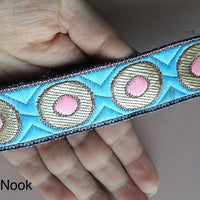 Thumbnail for Orange / Blue / Beige Embroidered Trim with Gold and Pink Circle Pattern, Approx. 30mm Wide - 200317L409/10/11