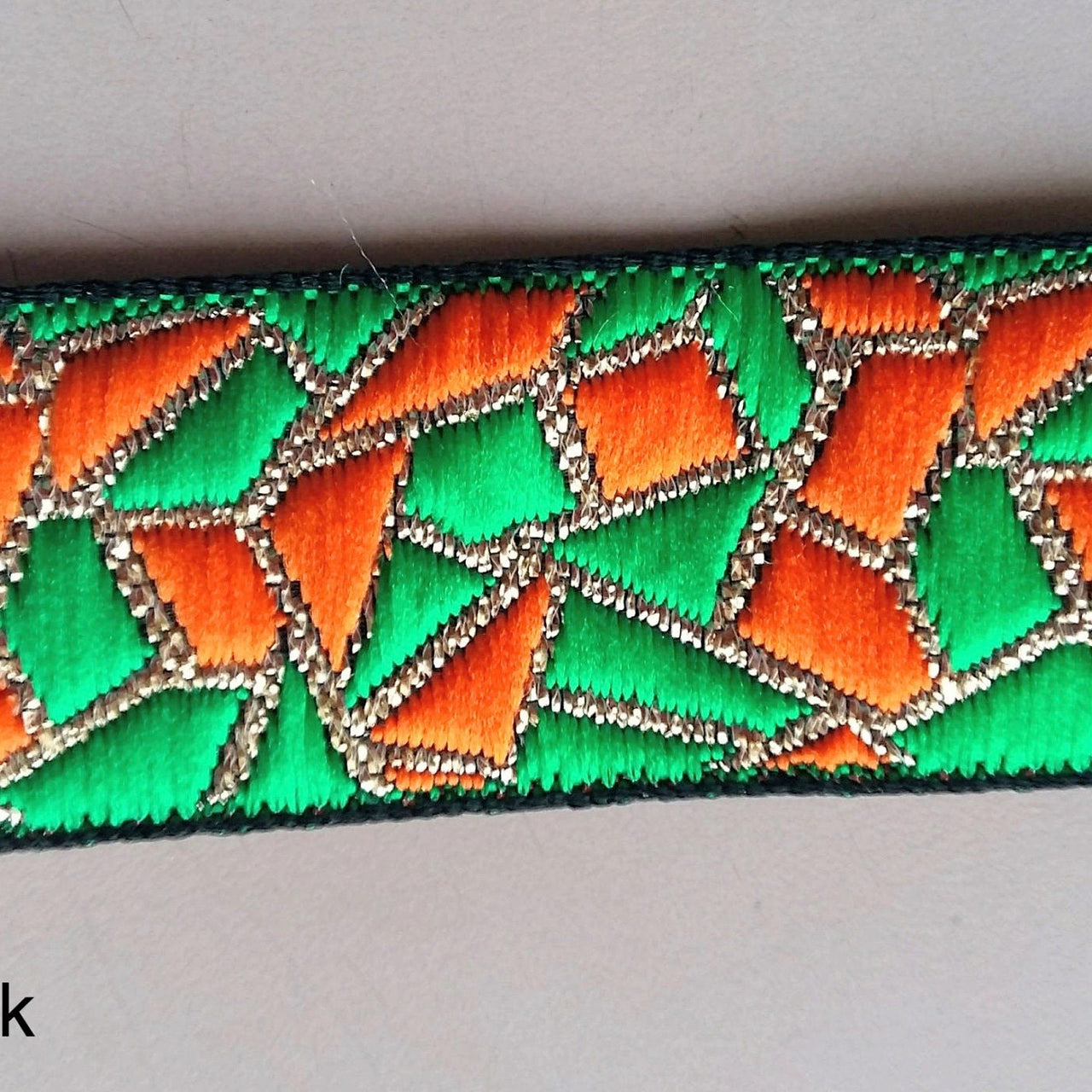 Green, Orange And Gold Embroidered Trim, Geometric Pattern