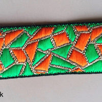 Thumbnail for Green, Orange And Gold Embroidered Trim, Geometric Pattern
