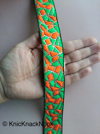 Thumbnail for Green, Orange And Gold Embroidered Trim, Geometric Pattern