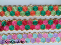 Thumbnail for Fuchsia, Pink, Green And Gold Embroidered Trim