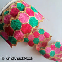 Thumbnail for Fuchsia, Pink, Green And Gold Embroidered Trim