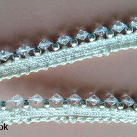 Thumbnail for White Thread Trim Embellished With Clear And Silver Beads, Beaded Trim, Approx. 12 mm wide - 200317L408