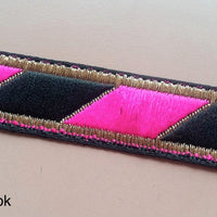 Thumbnail for Black, Fuchsia Pink And Bronze Thread Embroidered Lace Trim, 20mm wide - 200317L337