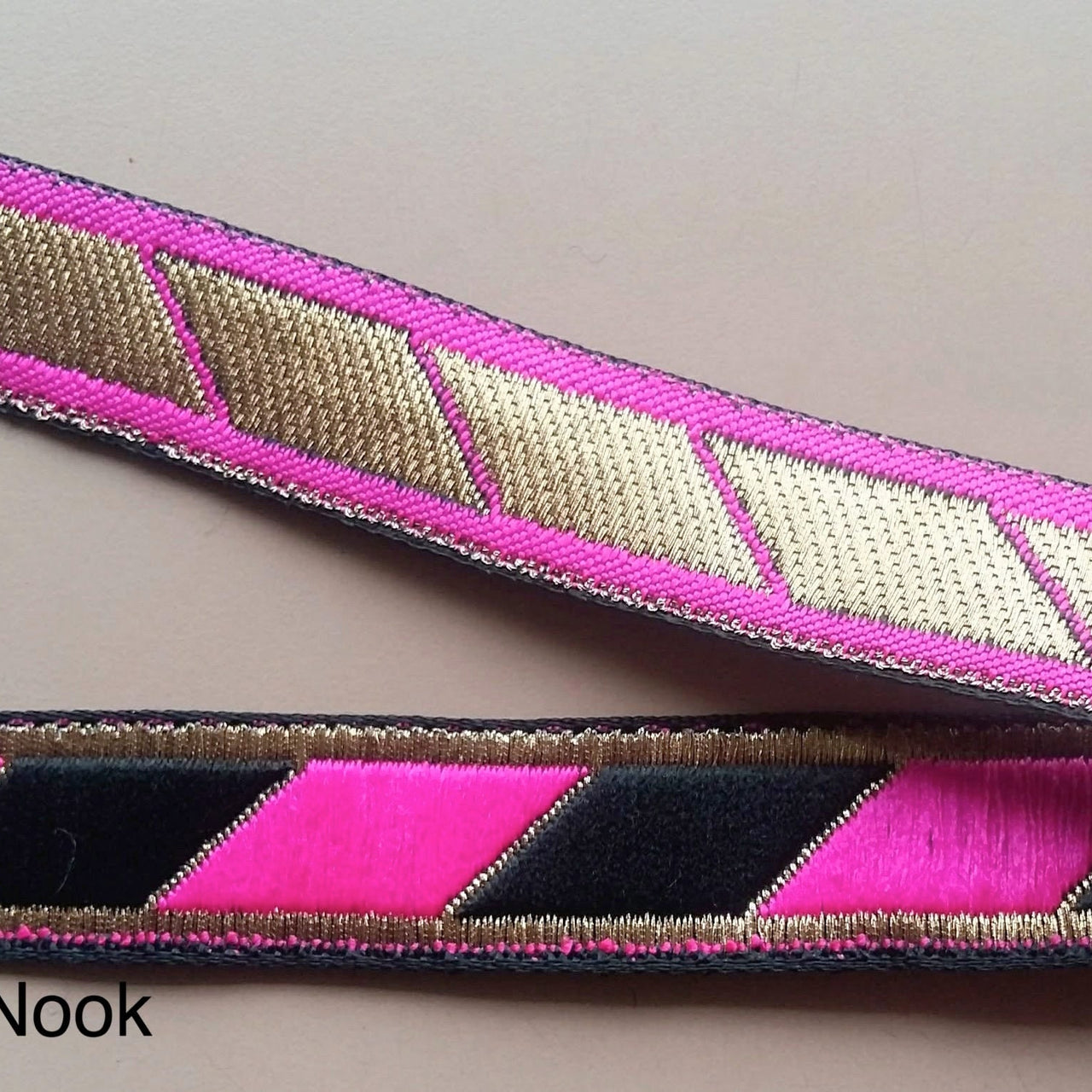 Black, Fuchsia Pink And Bronze Thread Embroidered Lace Trim, 20mm wide - 200317L337