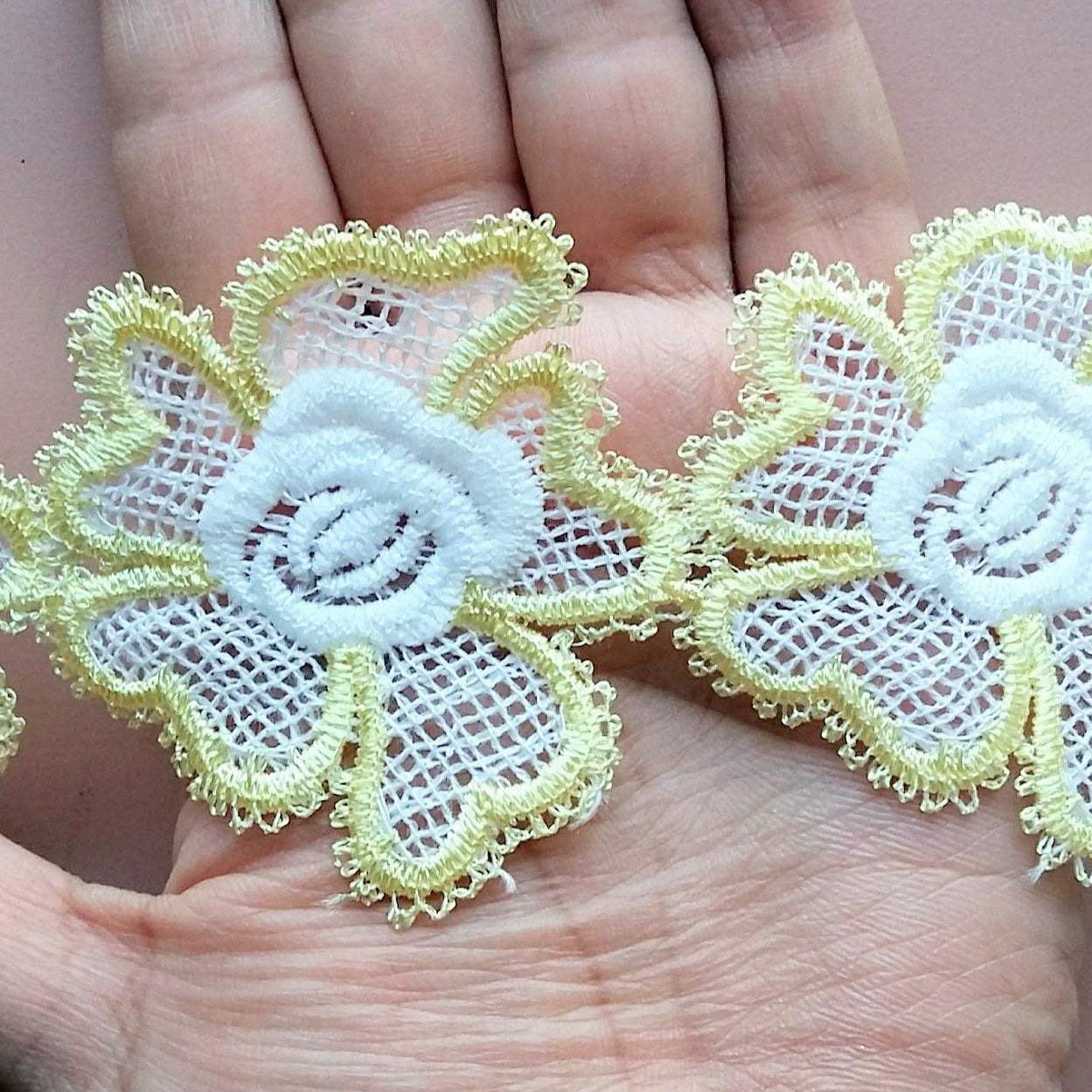 Yellow / Pink / Blue And White Floral Embroidery Lace Trim. Approx. 55mm Wide - 200317L142/43/44