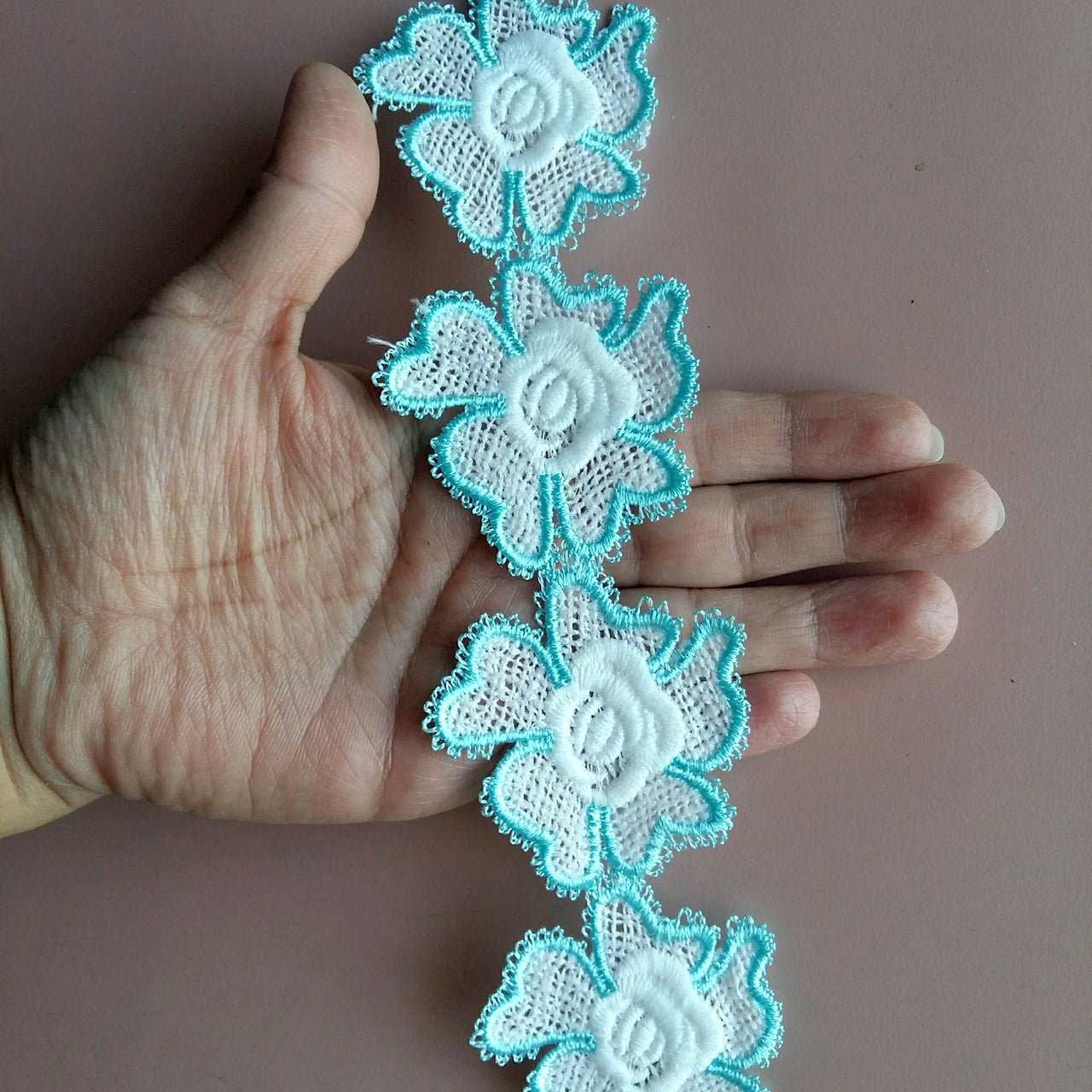 Yellow / Pink / Blue And White Floral Embroidery Lace Trim. Approx. 55mm Wide - 200317L142/43/44