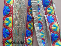 Thumbnail for Gold Shimmer Fabric Trim With Blue, Yellow And Red Floral Embroidery, Approx. 30mm Wide - 200317L194