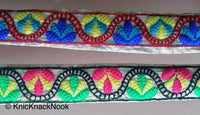 Thumbnail for Gold Shimmer Fabric Trim With Blue, Yellow And Red Floral Embroidery, Approx. 30mm Wide - 200317L194