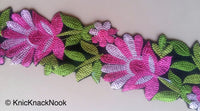 Thumbnail for Black Velvet Fabric Trim With Pink / Blue And Green Floral Embroidery, 76mm wide - 200317L268 / 69Trim