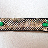 Thumbnail for Green, Gold And Black Thread Floral Lace Trim, Approx. 15mm wide - 140316L94