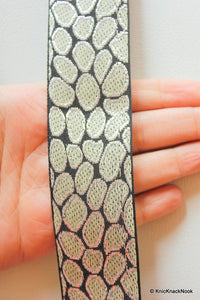 Thumbnail for Wholesale White, Black And Silver Shimmer Trim Animal Print Trim Leopard Print, Approx. 36mm wide