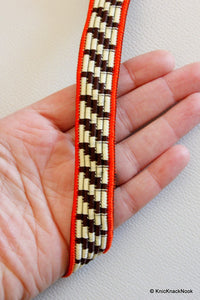 Thumbnail for Beige And Brown Thread Lace Trim,Red/ Green Piping Trim, Approx. 22mm wide - 140316L147 / 48