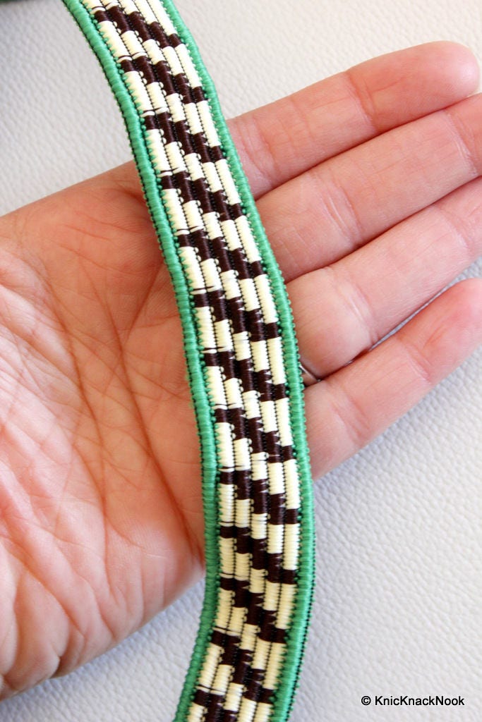 Beige And Brown Thread Lace Trim,Red/ Green Piping Trim, Approx. 22mm wide - 140316L147 / 48