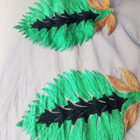 Thumbnail for Blue Soft Net Lace Trim With  Blue, Green And Gold Embroidered Leaves, Indian Trims