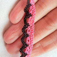 Thumbnail for Pink and Brown Embroidery Crochet Cotton Border Trim, One Yard Lace Approx. 12mm Wide, Brown Lace And Pink Lace
