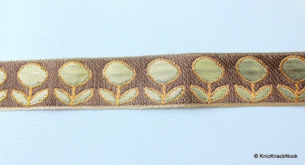 9 Yards x Wholesale Orange, Gold And Bronze Floral Embroidered Fabric Lace Trim, Approx. 30mm Wide - 140316L77