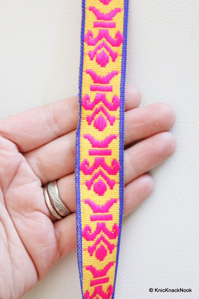 Neon Pink, Yellow And Blue Embroidery Fabric Lace Trim, Approx. 24mm Wide - 140316L72
