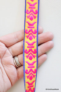 Thumbnail for Neon Pink, Yellow And Blue Embroidery Fabric Lace Trim, Approx. 24mm Wide - 140316L72