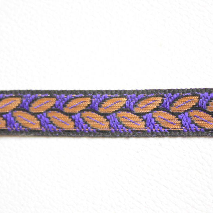 Black Fabric Trim With Blue And Gold Leaves Embroidery Thread Lace Trim, 15mm wide - 140316L66
