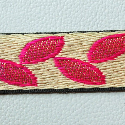 Beige, Pink And White Floral And Leaves Embroidery Fabric Lace Trim, Approx. 25mm Wide - 140316L71