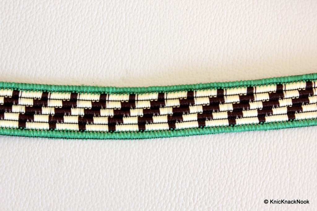 Beige And Brown Thread Lace Trim,Red/ Green Piping Trim, Approx. 22mm wide - 140316L147 / 48