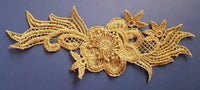 Thumbnail for Antique Gold / Bronze Tone Crochet Thread Fabric Applique With Leaves and Flowers, Flower Applique - 200317A86