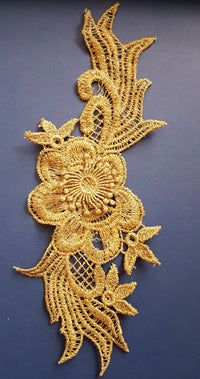 Thumbnail for Antique Gold / Bronze Tone Crochet Thread Fabric Applique With Leaves and Flowers, Flower Applique - 200317A86