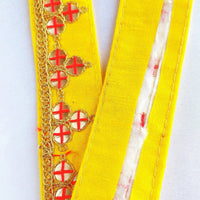 Thumbnail for Mirrored Yellow/ Mint Green/ Cyan Blue/ Melon Orange Fabric Trim With Gold Embroidery, Indian Sari border - 210119L291/92/93/94
