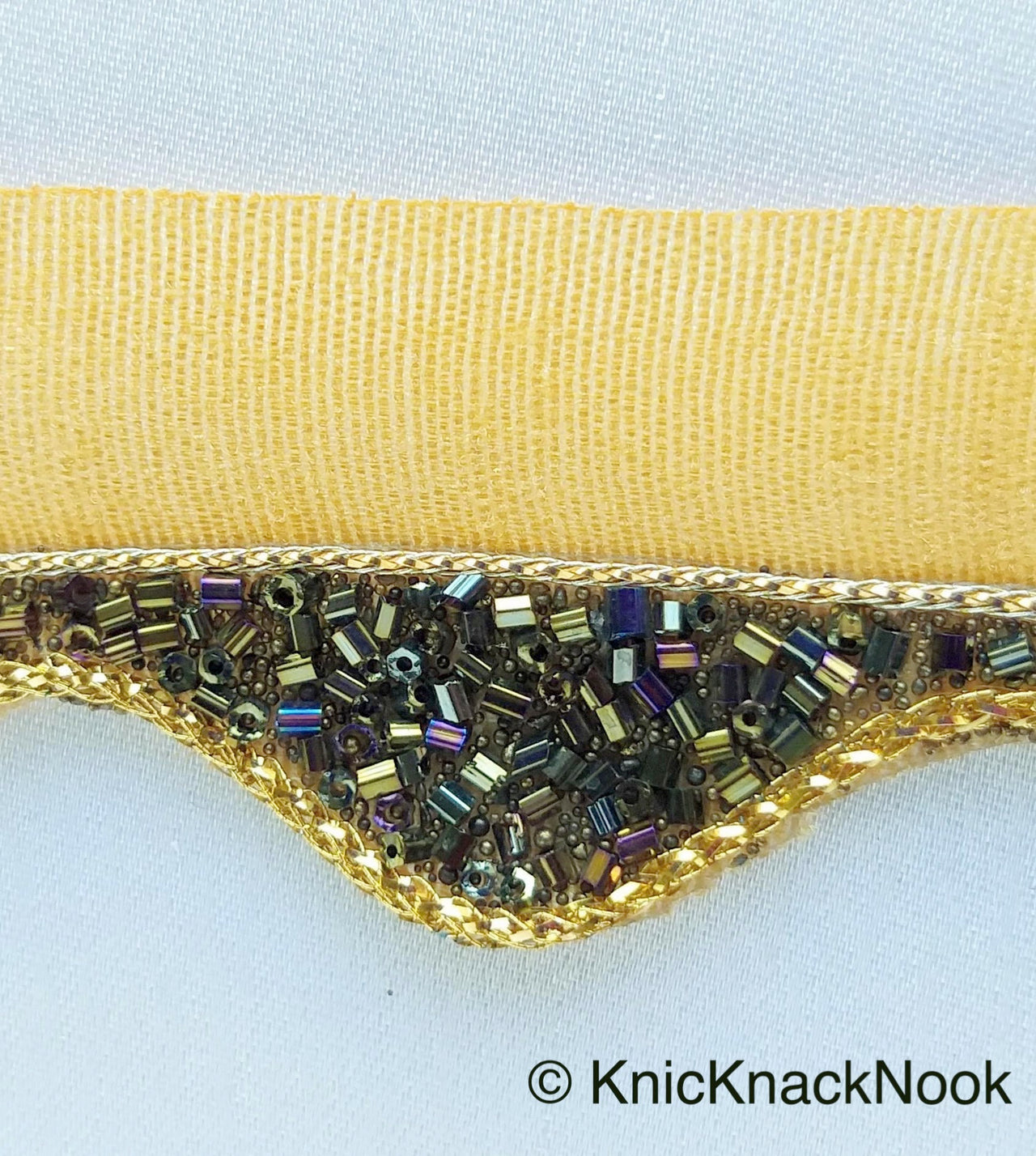 Gold Brown Shimmer Trim With Antique Gold Brown Beads EmbellishmentsTrim
