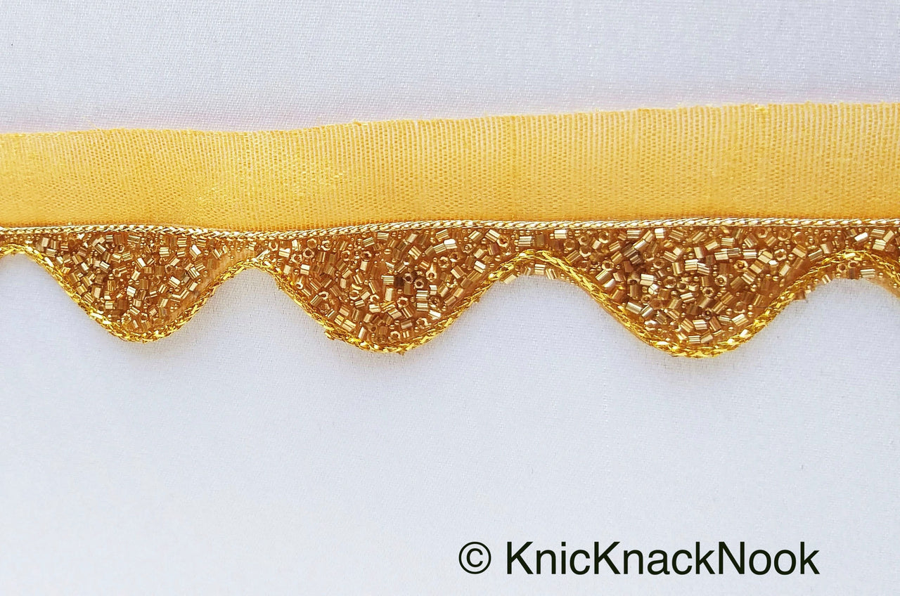 Gold Brown Shimmer Trim With Antique Gold Beads Embellishments