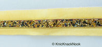 Thumbnail for Beige Fabric Trim With Black, Gold And Pink Beads Embellishments, Beaded Trim