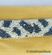 Thumbnail for Beige Fabric Trim With Black And Grey Seed Beads Embellishments, Zebra Trim, Beaded Trim