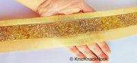 Thumbnail for Beige Fabric Trim With Gold Seed Beads, Bugle Beads And Pipe Beads Embellishments, Beaded Trim