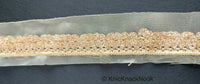 Thumbnail for Beige Sheer Fabric Trim Embroidered With Beige Silk Thread And Glitter Copper Sequins, Approx. 33mm Wide