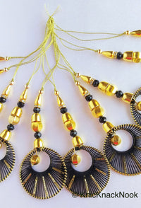 Thumbnail for Black Thread Latkan With Gold Beads And Rhinestone Spacer Beads, Woven Dangle Tassel, Indian Latkans