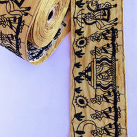 Thumbnail for Beige / White Silk Trim With Intricate Black Embroidery Of Indian Bride and Groom, Baraat, Wedding Trim