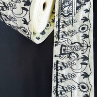 Thumbnail for Beige / White Silk Trim With Intricate Black Embroidery Of Indian Bride and Groom, Baraat, Wedding Trim